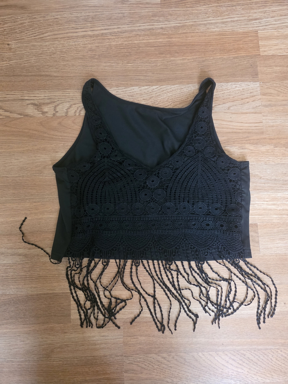 Black Crochet Fringe Crop Tank Top — Women